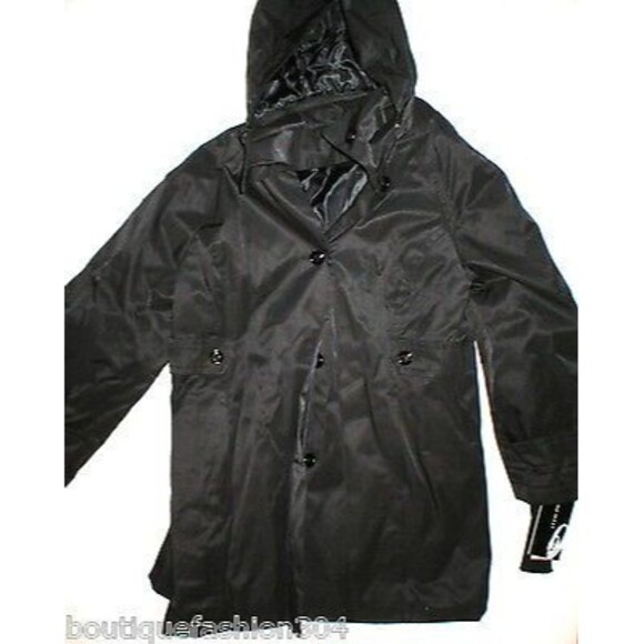 New NWT Nine West Black Womens Small Jacket Knit Cuffs Removable Hood S Buttons - Picture 12 of 12